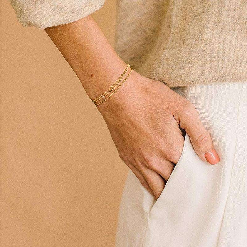 Dainty Gold Bracelets for Women, 14K Gold Filled Adjustable Layered Bracelet Cute Oval Chain Bar Gold Bracelets For Women Jewelry - Hippopotamus Barn