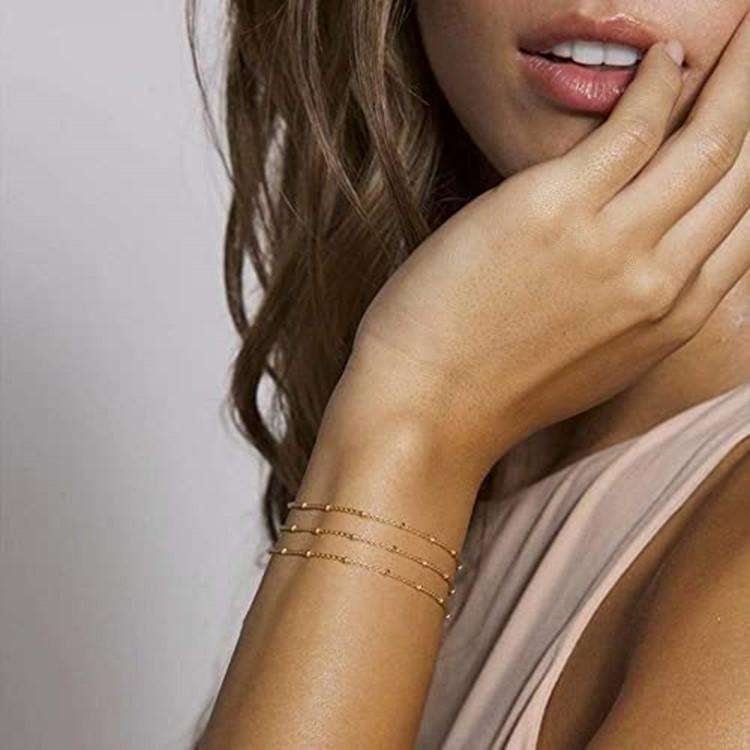 Dainty Gold Bracelets for Women, 14K Gold Filled Adjustable Layered Bracelet Cute Oval Chain Bar Gold Bracelets For Women Jewelry - Hippopotamus Barn