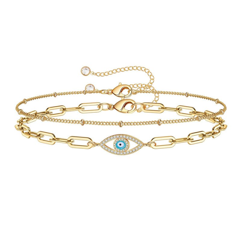 Dainty Gold Bracelets for Women - 14K Gold Filled Layered Bracelet with Adjustable Chain - Hippopotamus Barn