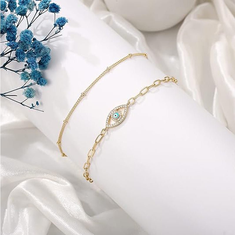 Dainty Gold Bracelets for Women - 14K Gold Filled Layered Bracelet with Adjustable Chain - Hippopotamus Barn