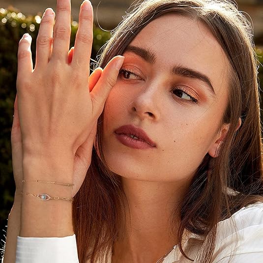 Dainty Gold Bracelets for Women - 14K Gold Filled Layered Bracelet with Adjustable Chain - Hippopotamus Barn