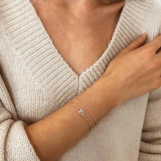 Dainty Gold Bracelets for Women - 14K Gold Filled Layered Bracelet with Adjustable Chain - Hippopotamus Barn