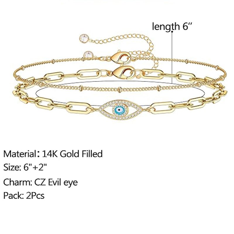 Dainty Gold Bracelets for Women - 14K Gold Filled Layered Bracelet with Adjustable Chain - Hippopotamus Barn