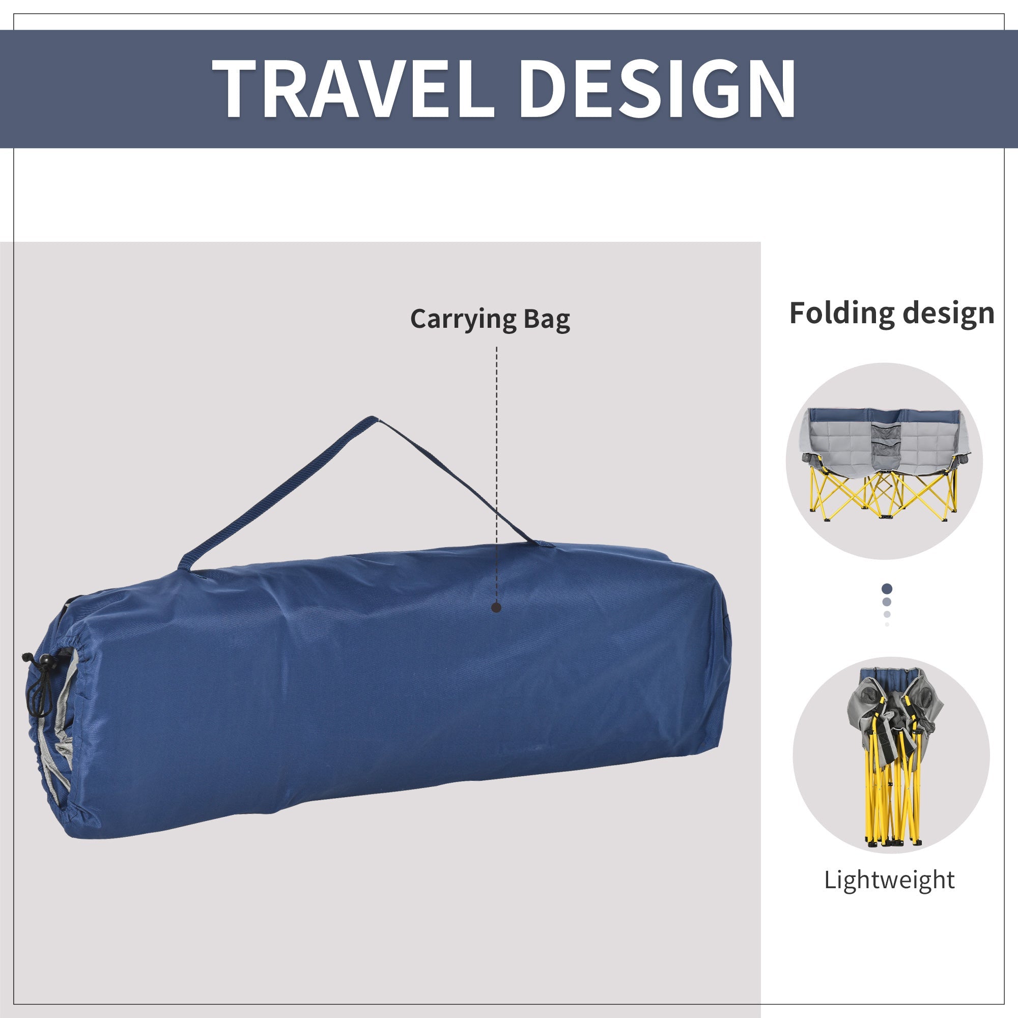 Double Camping Chair for 2 People - Loveseat Folding Lawn Chair with Cup Holders & Carry Bag - Hippopotamus Barn
