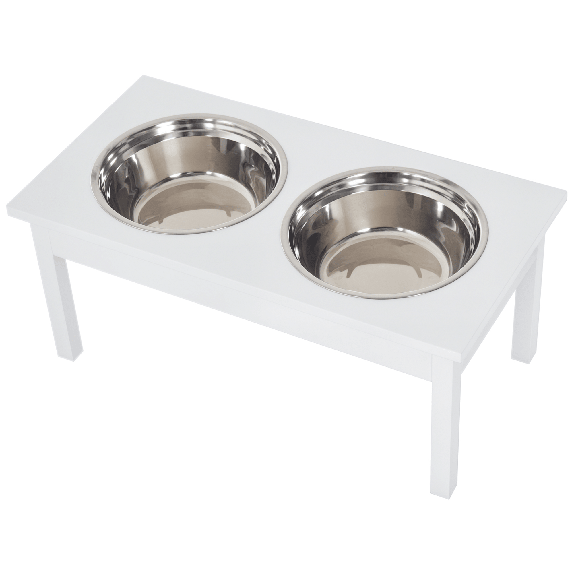 Elevated Dog Bowls 23" Raised Feeding Station - Wooden Stand with 2 Stainless Steel Bowls - Hippopotamus Barn