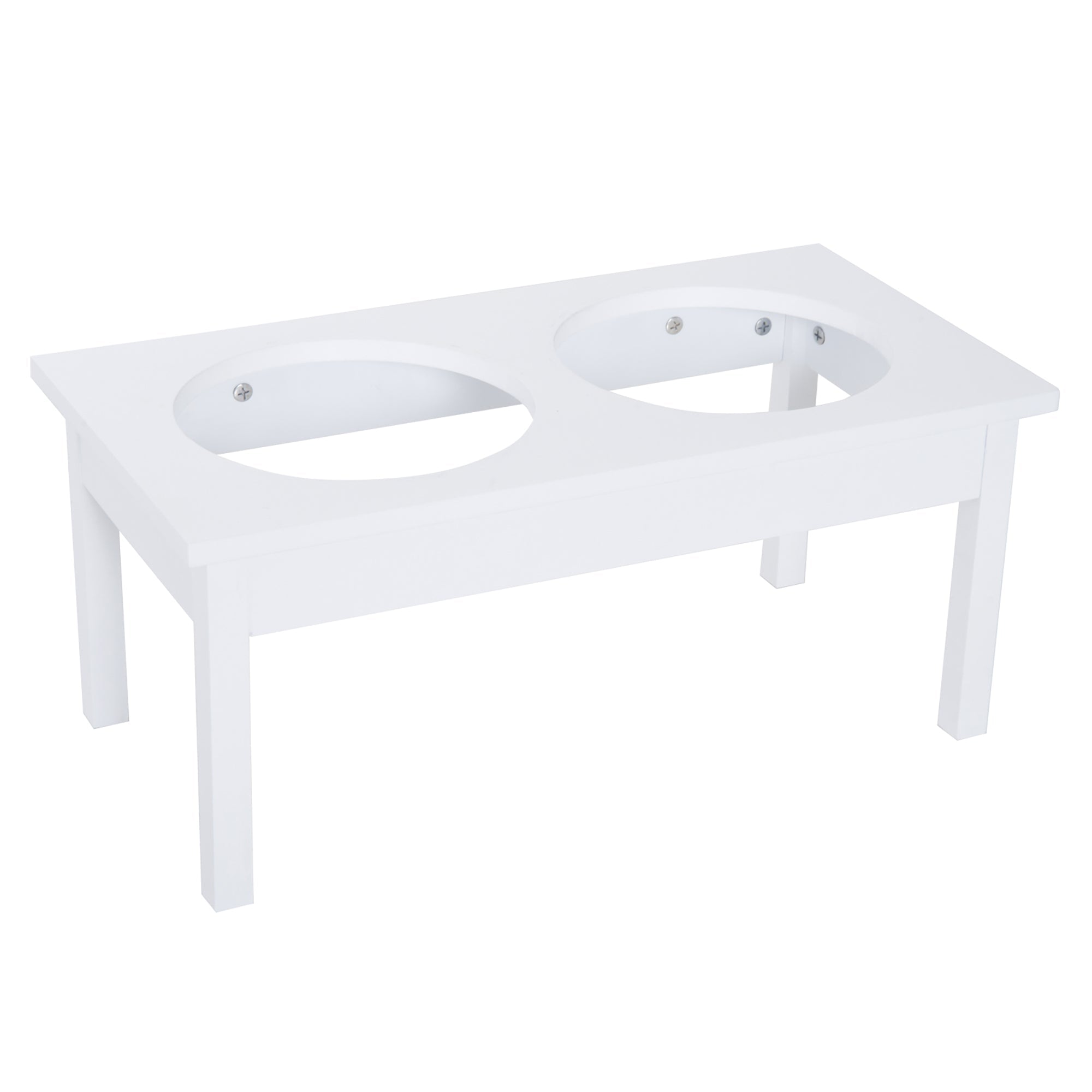 Elevated Dog Bowls 23" Raised Feeding Station - Wooden Stand with 2 Stainless Steel Bowls - Hippopotamus Barn