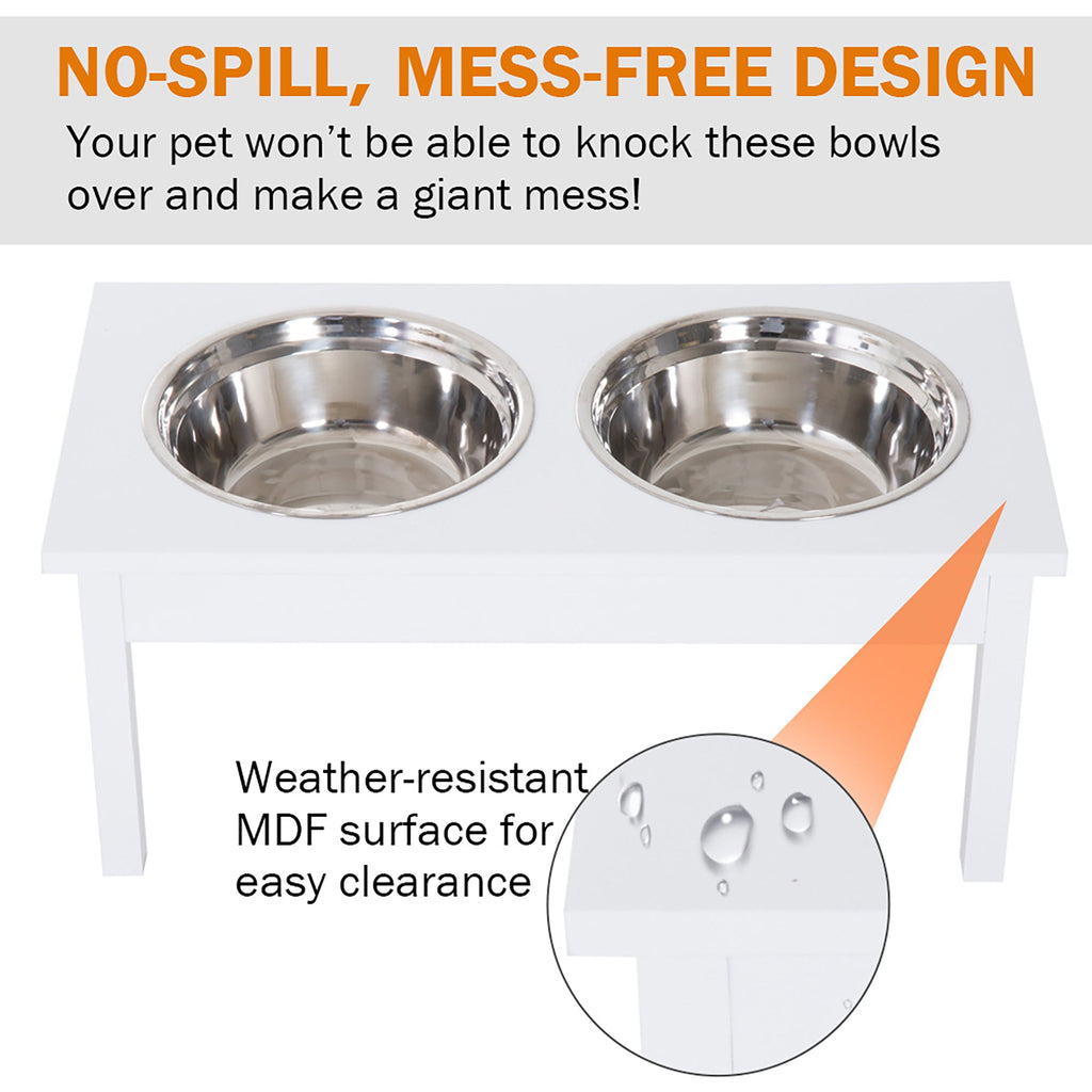 Elevated Dog Bowls 23" Raised Feeding Station - Wooden Stand with 2 Stainless Steel Bowls - Hippopotamus Barn