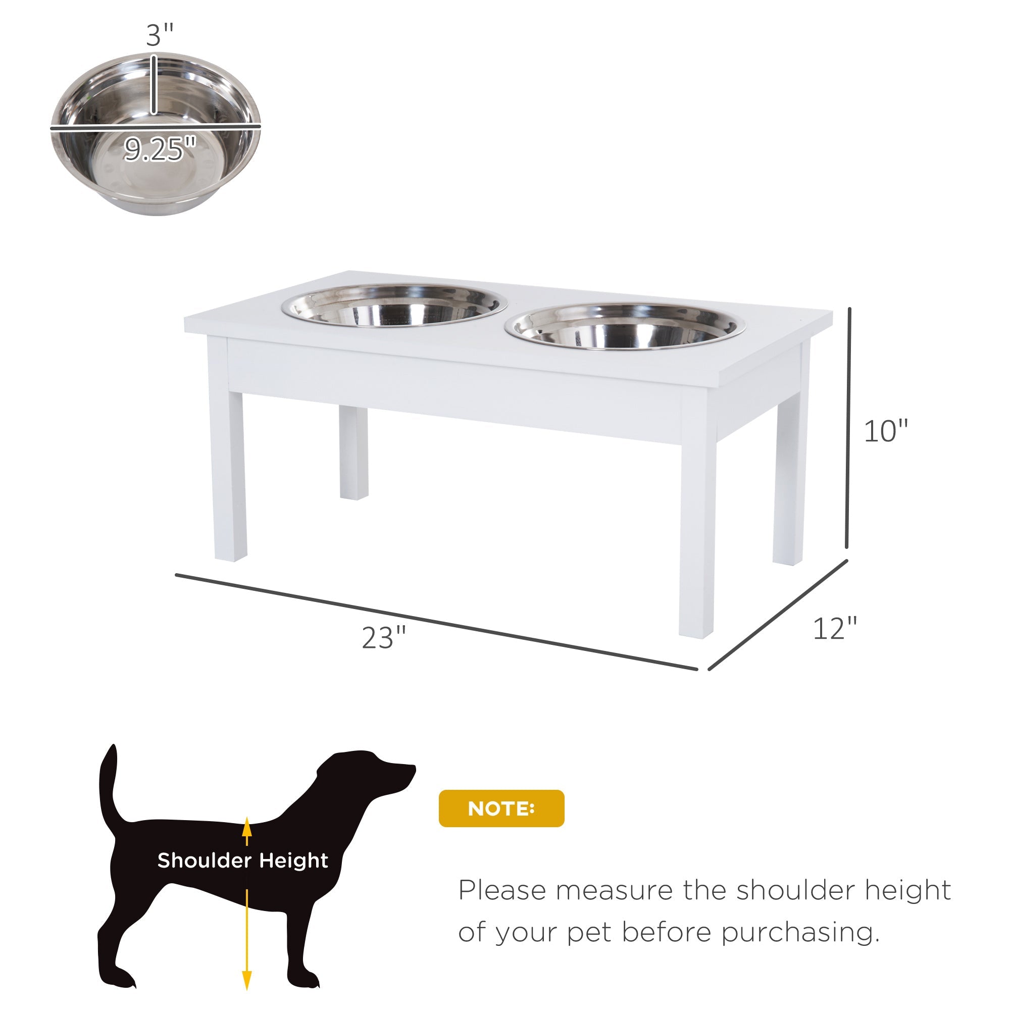 Elevated Dog Bowls 23" Raised Feeding Station - Wooden Stand with 2 Stainless Steel Bowls - Hippopotamus Barn