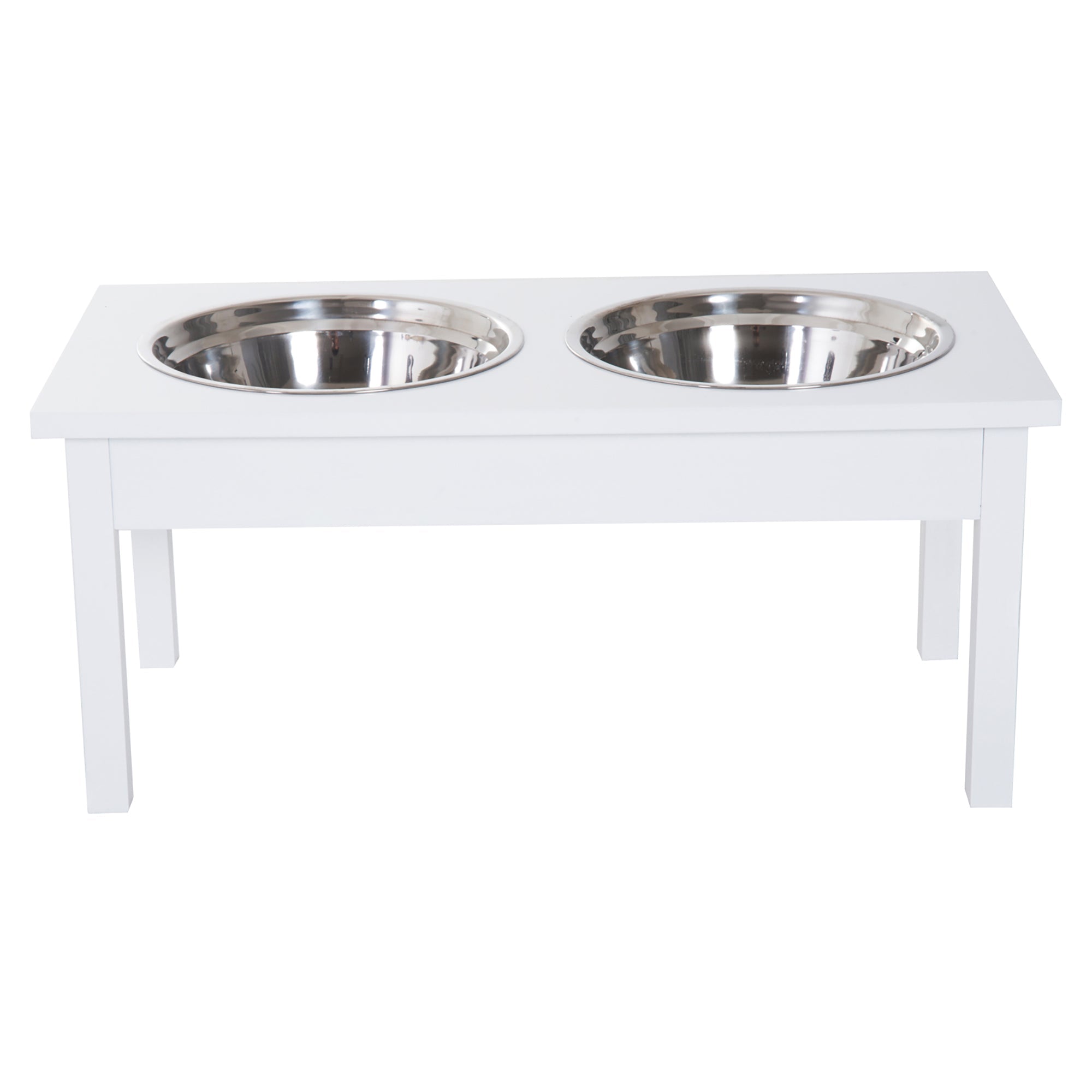 Elevated Dog Bowls 23" Raised Feeding Station - Wooden Stand with 2 Stainless Steel Bowls - Hippopotamus Barn