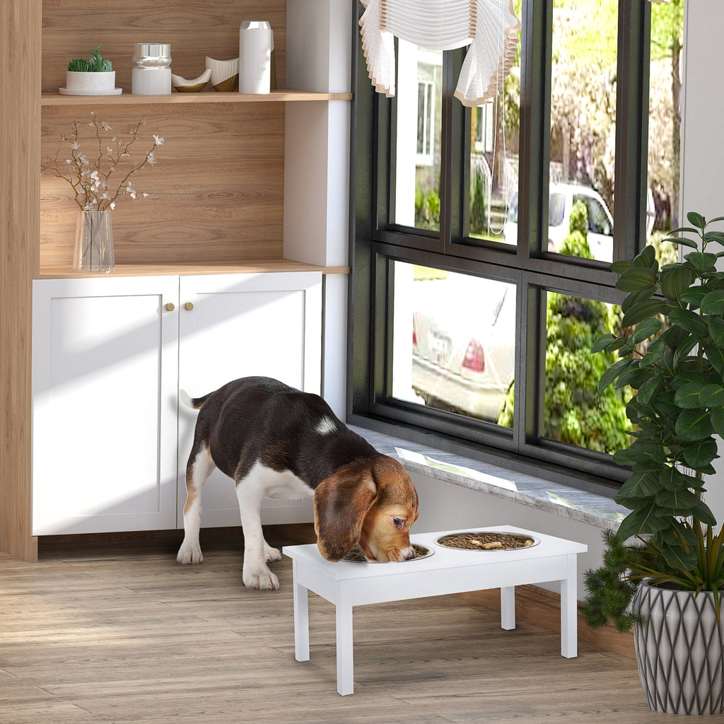 Elevated Dog Bowls 23" Raised Feeding Station - Wooden Stand with 2 Stainless Steel Bowls - Hippopotamus Barn