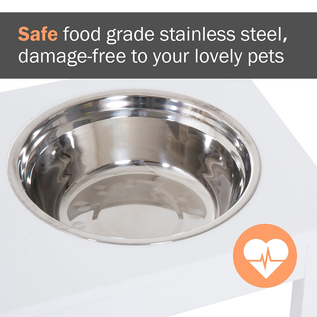 Elevated Dog Bowls 23" Raised Feeding Station - Wooden Stand with 2 Stainless Steel Bowls - Hippopotamus Barn