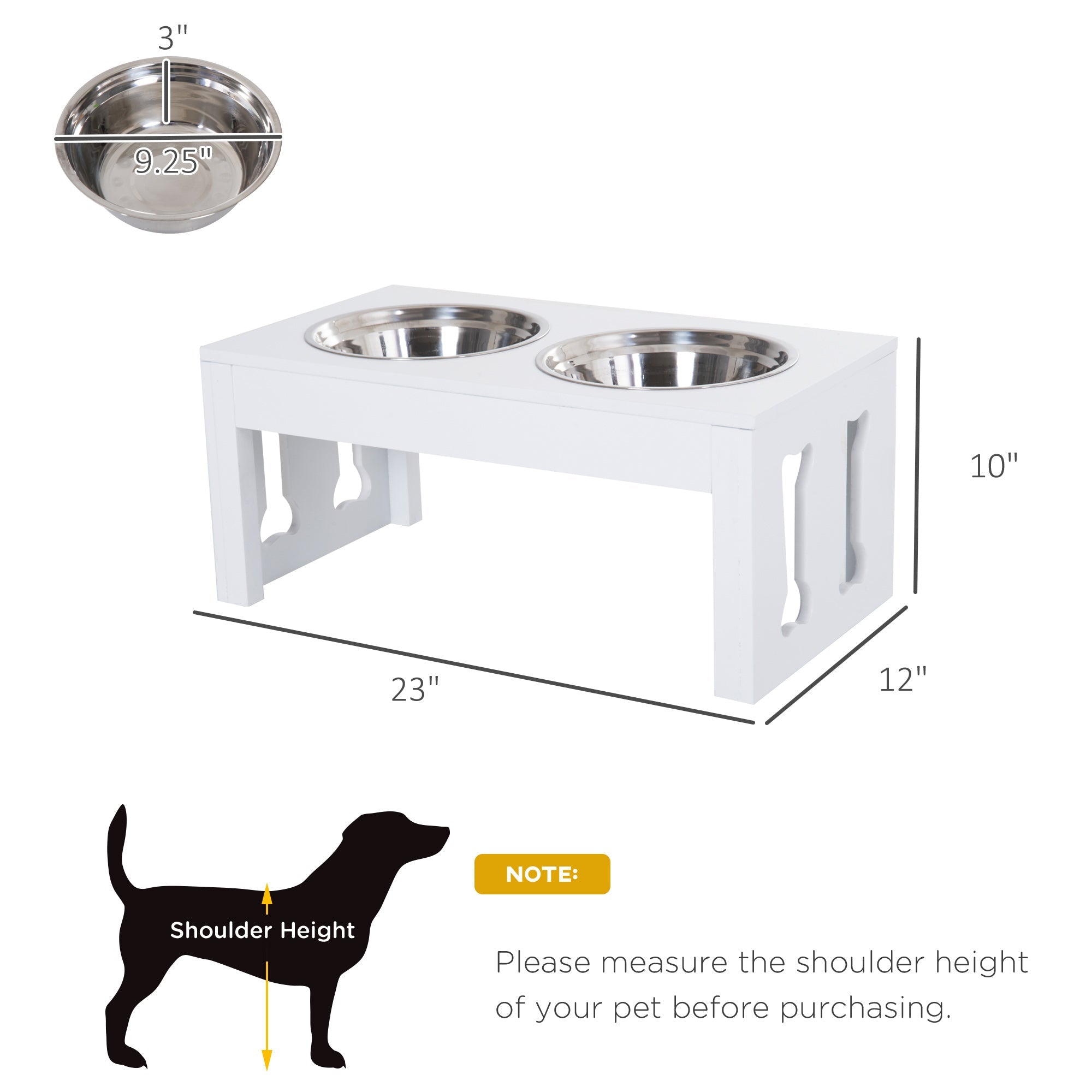 Elevated Dog Bowls Raised Feeding Station - 23" Wooden Stand with 2 Stainless Steel Bowls - Hippopotamus Barn