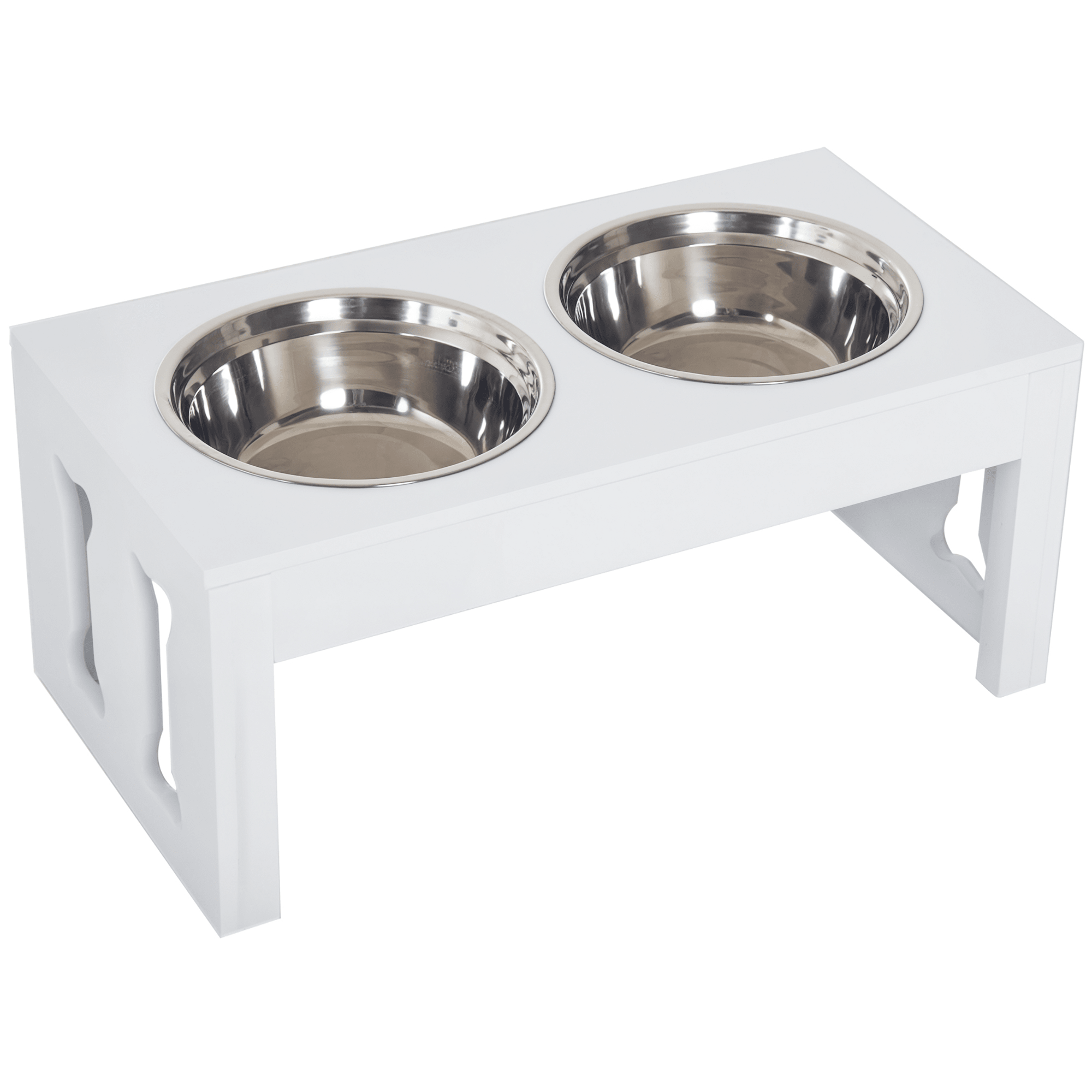 Elevated Dog Bowls Raised Feeding Station - 23" Wooden Stand with 2 Stainless Steel Bowls - Hippopotamus Barn