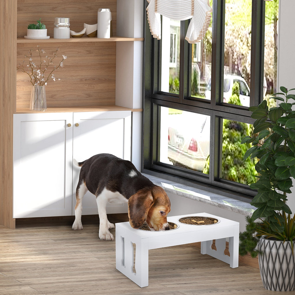 Elevated Dog Bowls Raised Feeding Station - 23" Wooden Stand with 2 Stainless Steel Bowls - Hippopotamus Barn