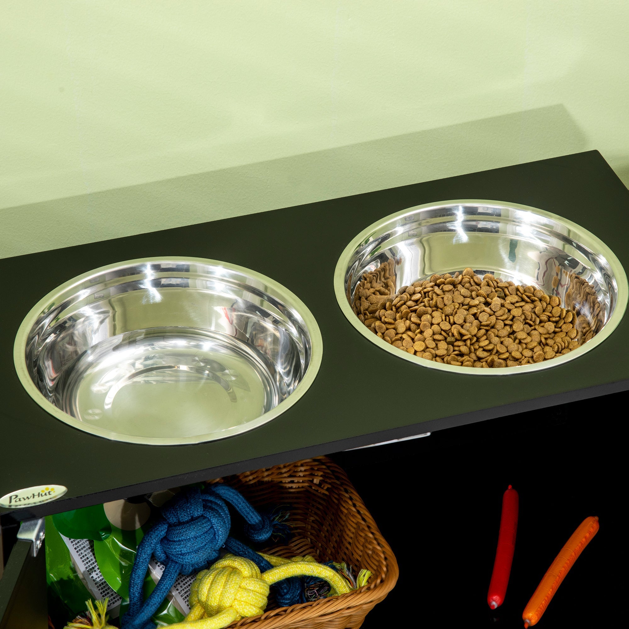Elevated Dog Bowls with Storage Cabinet - Large Raised Dog Feeding Station 44L - Hippopotamus Barn