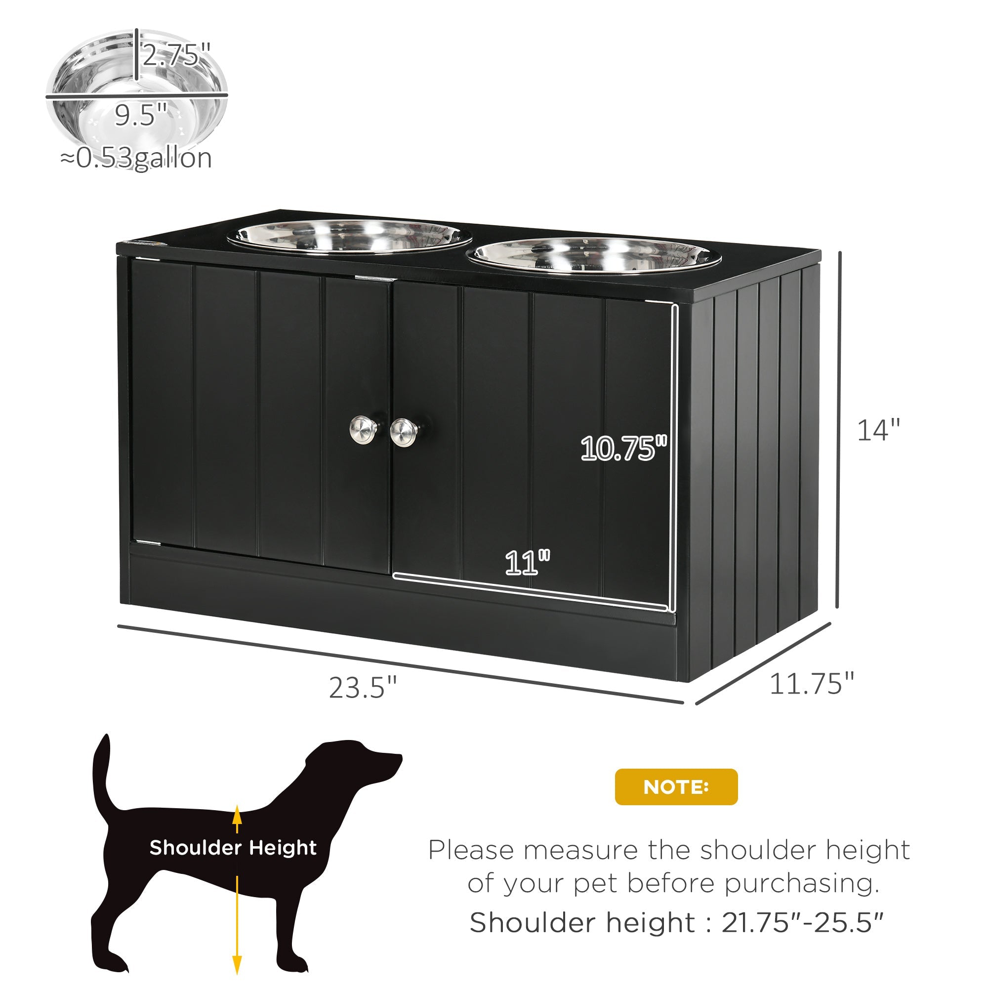 Elevated Dog Bowls with Storage Cabinet - Large Raised Dog Feeding Station 44L - Hippopotamus Barn