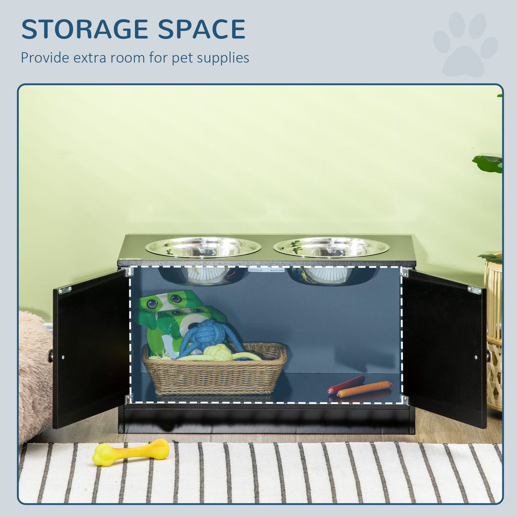 Elevated Dog Bowls with Storage Cabinet - Large Raised Dog Feeding Station 44L - Hippopotamus Barn