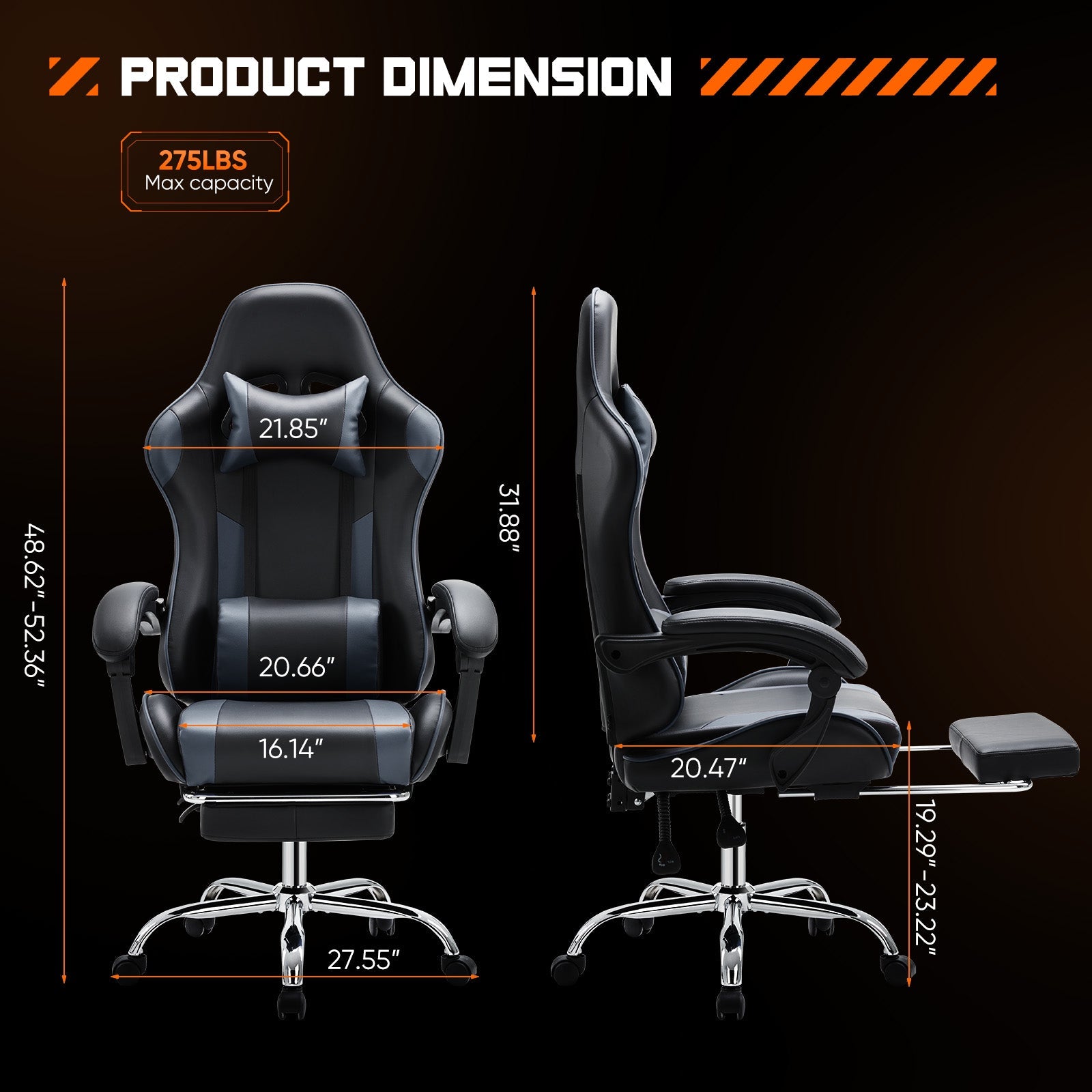 Ergonomic Gaming Chair with Lumbar Support - High Back Office Chair - Hippopotamus Barn