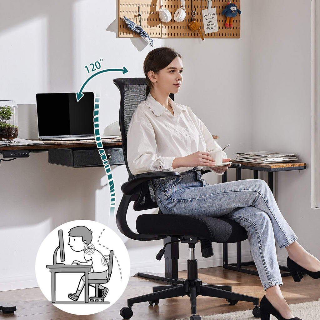 Ergonomic Mesh Office Chair with Lumbar Support & Flip - Up Arms - Hippopotamus Barn