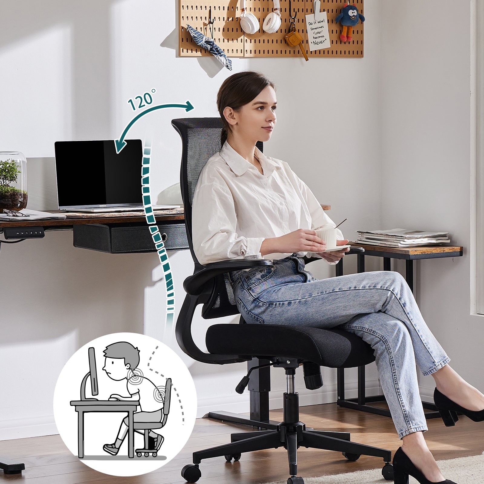 Ergonomic Mesh Office Chair with Lumbar Support & Flip - Up Arms - Hippopotamus Barn