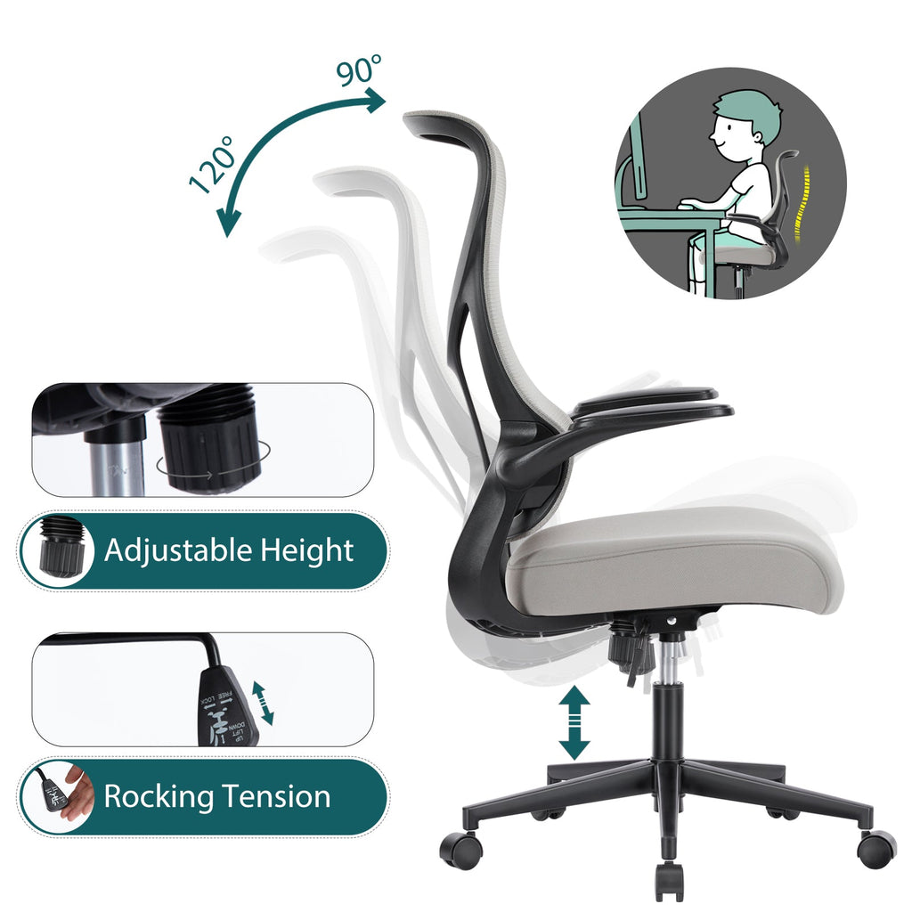 Ergonomic Mesh Office Chair with Lumbar Support & Flip - Up Arms - Hippopotamus Barn
