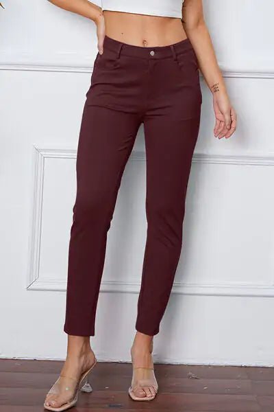 Essential Stretchy Stitch Pants | High - Rise Slim Fit Trousers - Hippopotamus Barn