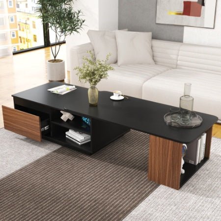 Extendable Coffee Table with 2 Drawers - Adjustable Length Wood Center Table for Living Room - Hippopotamus Barn