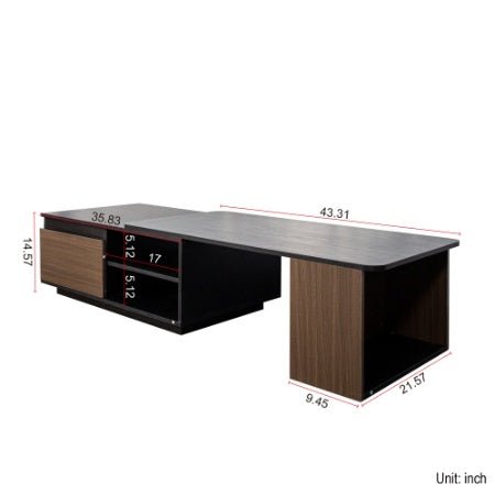 Extendable Coffee Table with 2 Drawers - Adjustable Length Wood Center Table for Living Room - Hippopotamus Barn