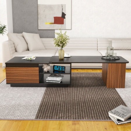 Extendable Coffee Table with 2 Drawers - Adjustable Length Wood Center Table for Living Room - Hippopotamus Barn