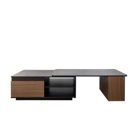 Extendable Coffee Table with 2 Drawers - Adjustable Length Wood Center Table for Living Room - Hippopotamus Barn