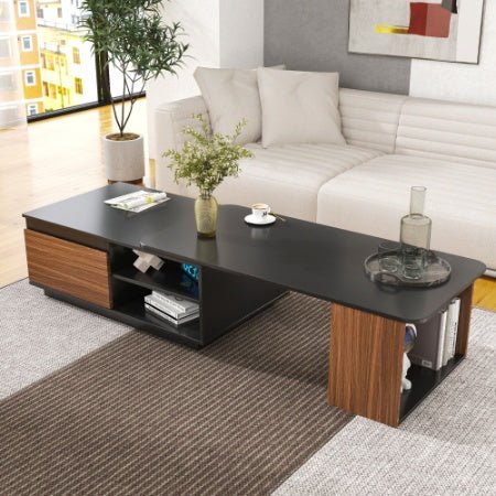 Extendable Coffee Table with 2 Drawers - Adjustable Length Wood Center Table for Living Room - Hippopotamus Barn