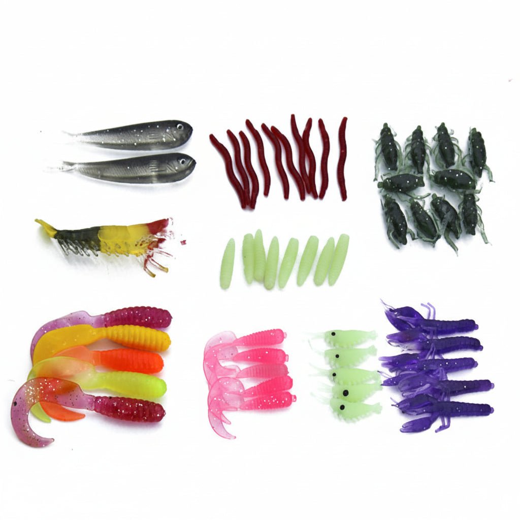 Fishing Lures Soft Bait Set - 100 Piece Assorted Tackle Kit with Storage Box - Hippopotamus Barn