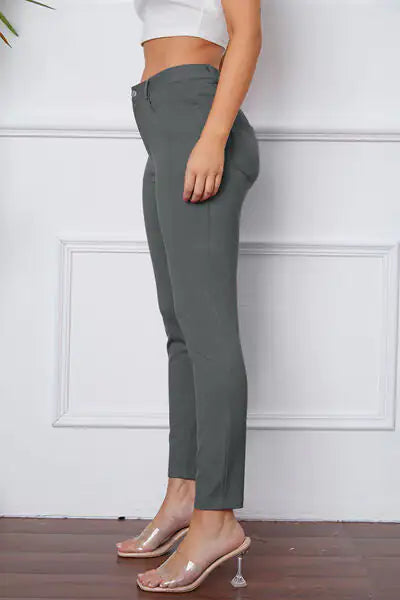 Essential Stretchy Stitch Pants | High-Rise Slim Fit Trousers