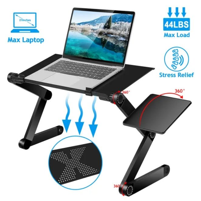 Foldable Laptop Desk with Mouse Pad - Aluminum Alloy Adjustable Tray - Hippopotamus Barn