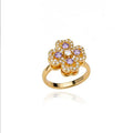 Four Leaf Clover Ring - Adjustable Stainless Steel Zircon Ring for Women - Hippopotamus Barn