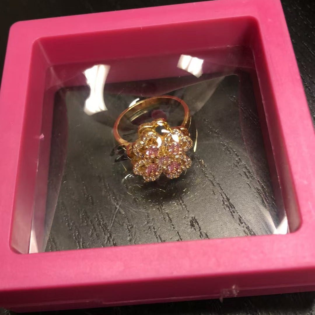 Four Leaf Clover Ring - Adjustable Stainless Steel Zircon Ring for Women - Hippopotamus Barn
