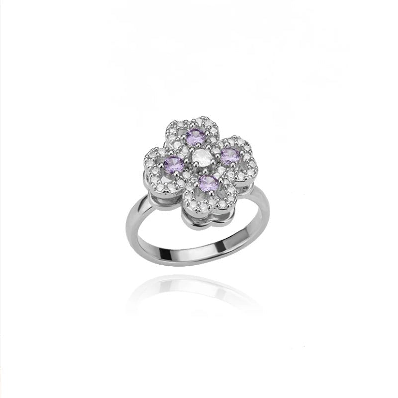 Four Leaf Clover Ring - Adjustable Stainless Steel Zircon Ring for Women - Hippopotamus Barn