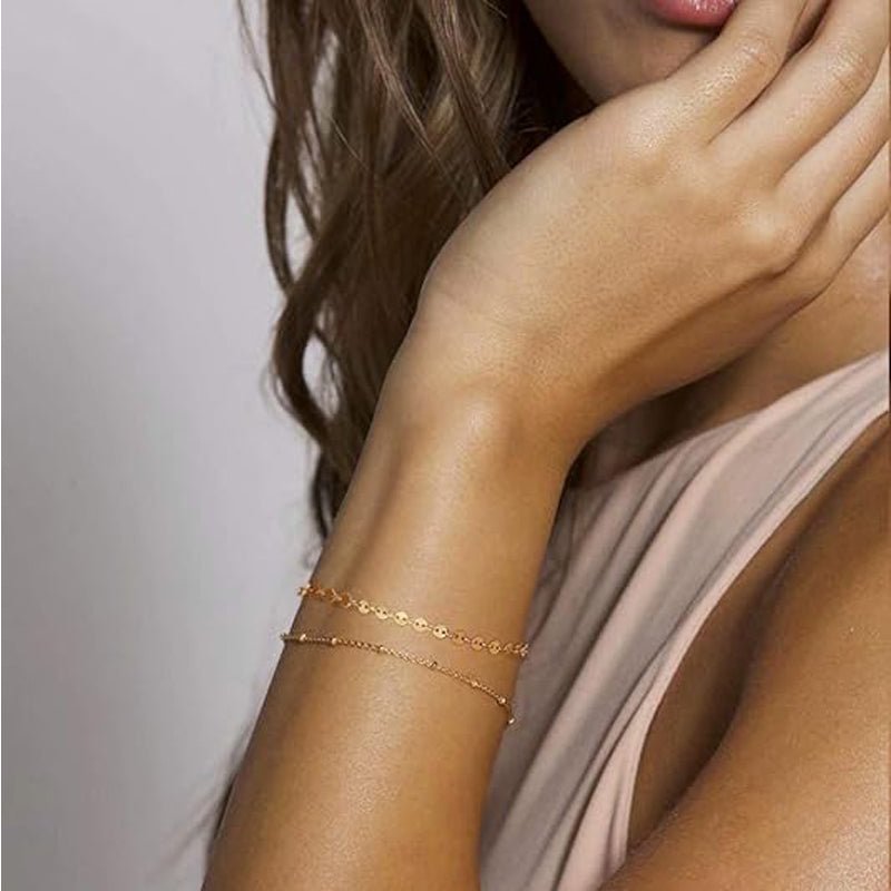 Gold Bracelets for Women - 14K Gold Plated Layered Bracelet Set, Adjustable Dainty Jewelry - Hippopotamus Barn