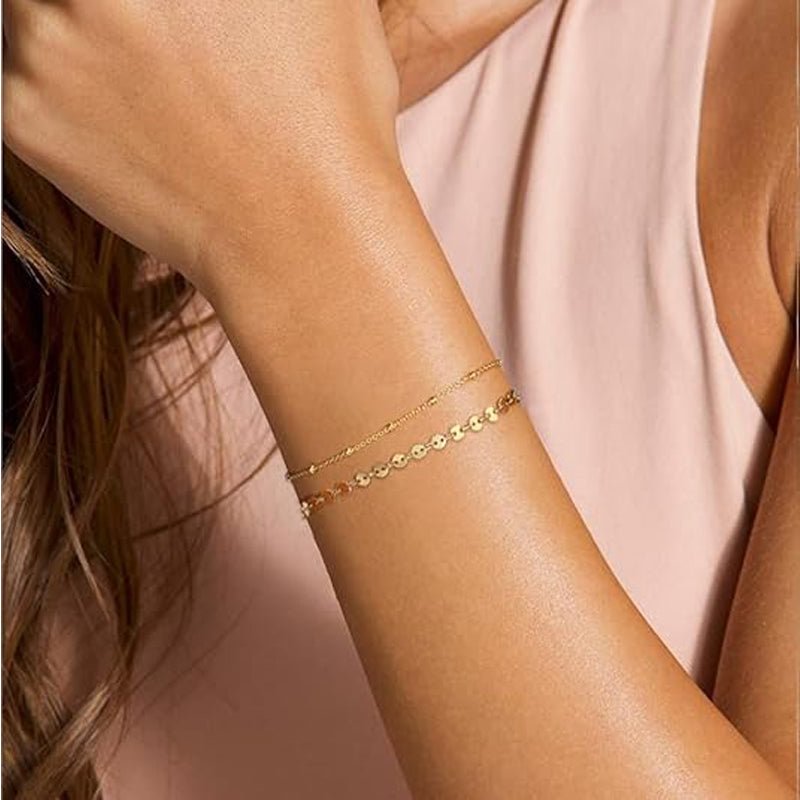 Gold Bracelets for Women - 14K Gold Plated Layered Bracelet Set, Adjustable Dainty Jewelry - Hippopotamus Barn