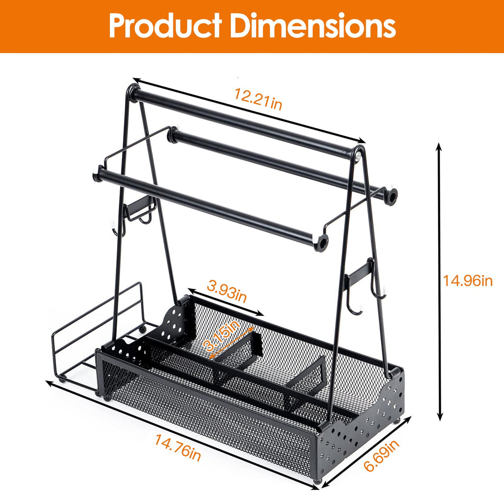 Grill Caddy Organizer with Paper Towel Holder - BBQ Utensil Caddy - Hippopotamus Barn