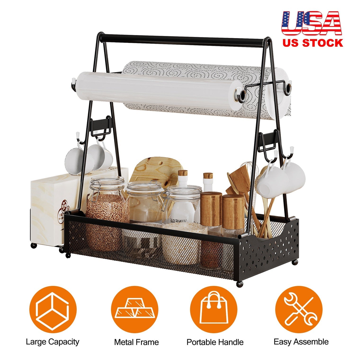Grill Caddy Organizer with Paper Towel Holder - BBQ Utensil Caddy - Hippopotamus Barn
