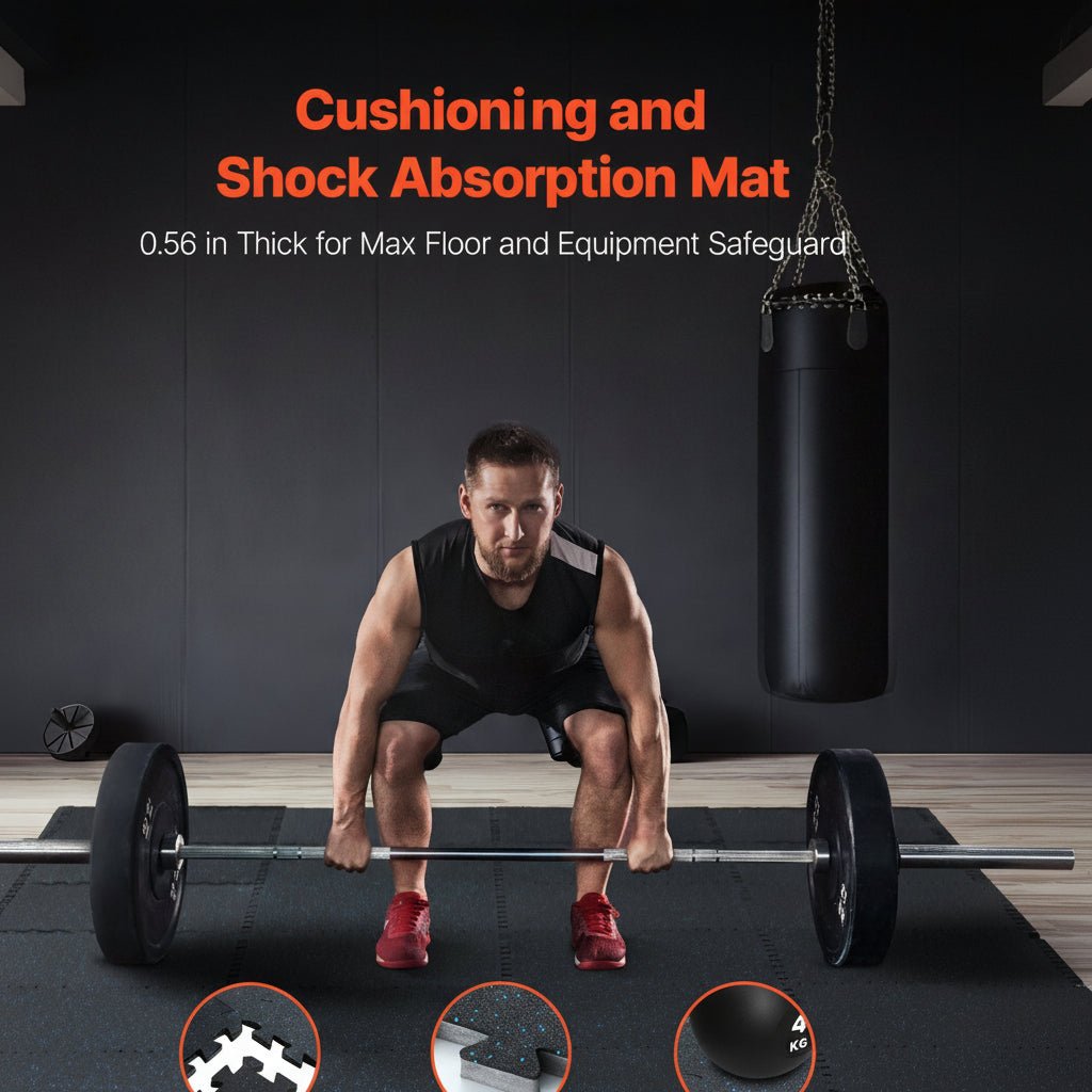 Gym Floor Mats 48 Sq Ft - Interlocking Rubber Foam Tiles for Home Gym Flooring - Hippopotamus Barn