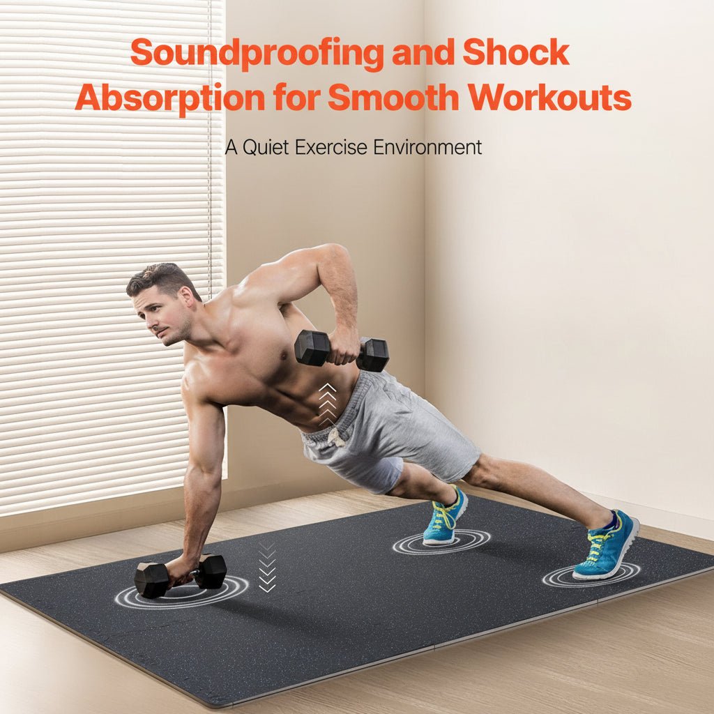 Gym Floor Mats 48 Sq Ft - Interlocking Rubber Foam Tiles for Home Gym Flooring - Hippopotamus Barn