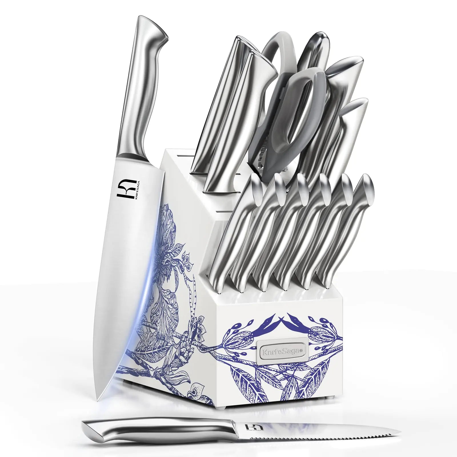 KnifeSaga Phantom Iris X5 15-Piece Knife Block Set | Professional High-Carbon Stainless Steel Culinary Collection