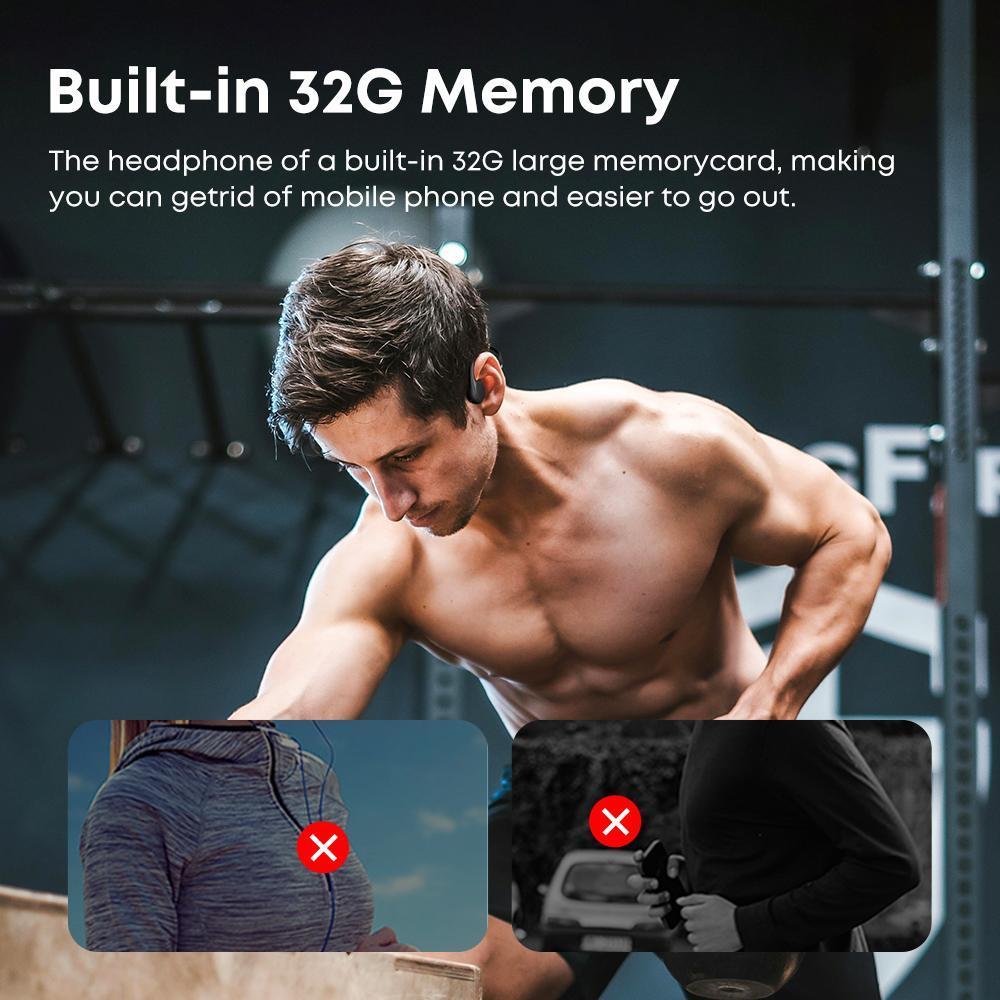IPX8 Waterproof Swimming Headphones - Bone Conduction Bluetooth Earbuds with 32GB Storage - Hippopotamus Barn