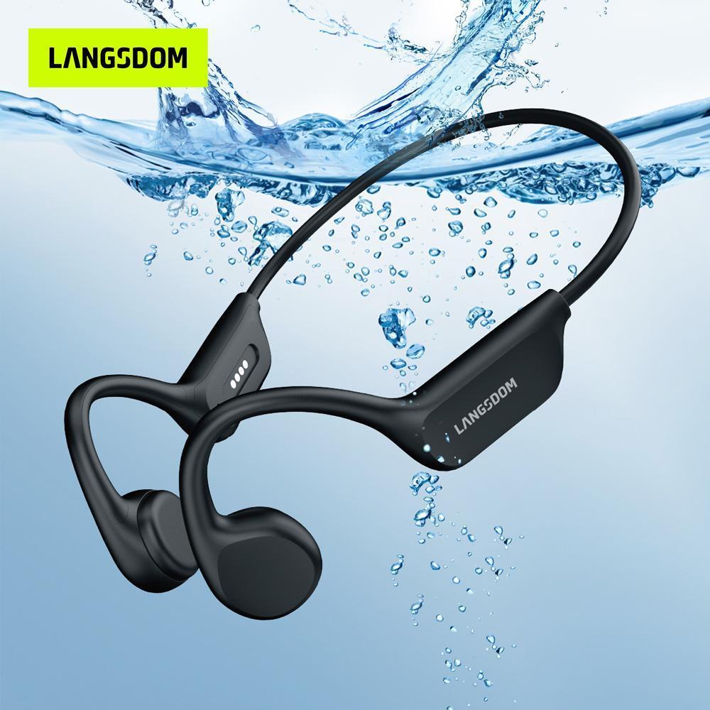 IPX8 Waterproof Swimming Headphones - Bone Conduction Bluetooth Earbuds with 32GB Storage - Hippopotamus Barn