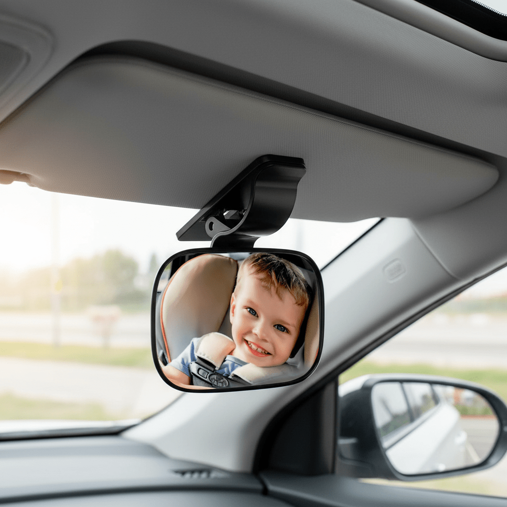 KEWAYO 360° Wide - Angle Baby Car Mirror – Shatterproof, Crash - Tested, Clear View for Rear - Facing Seats - Hippopotamus Barn