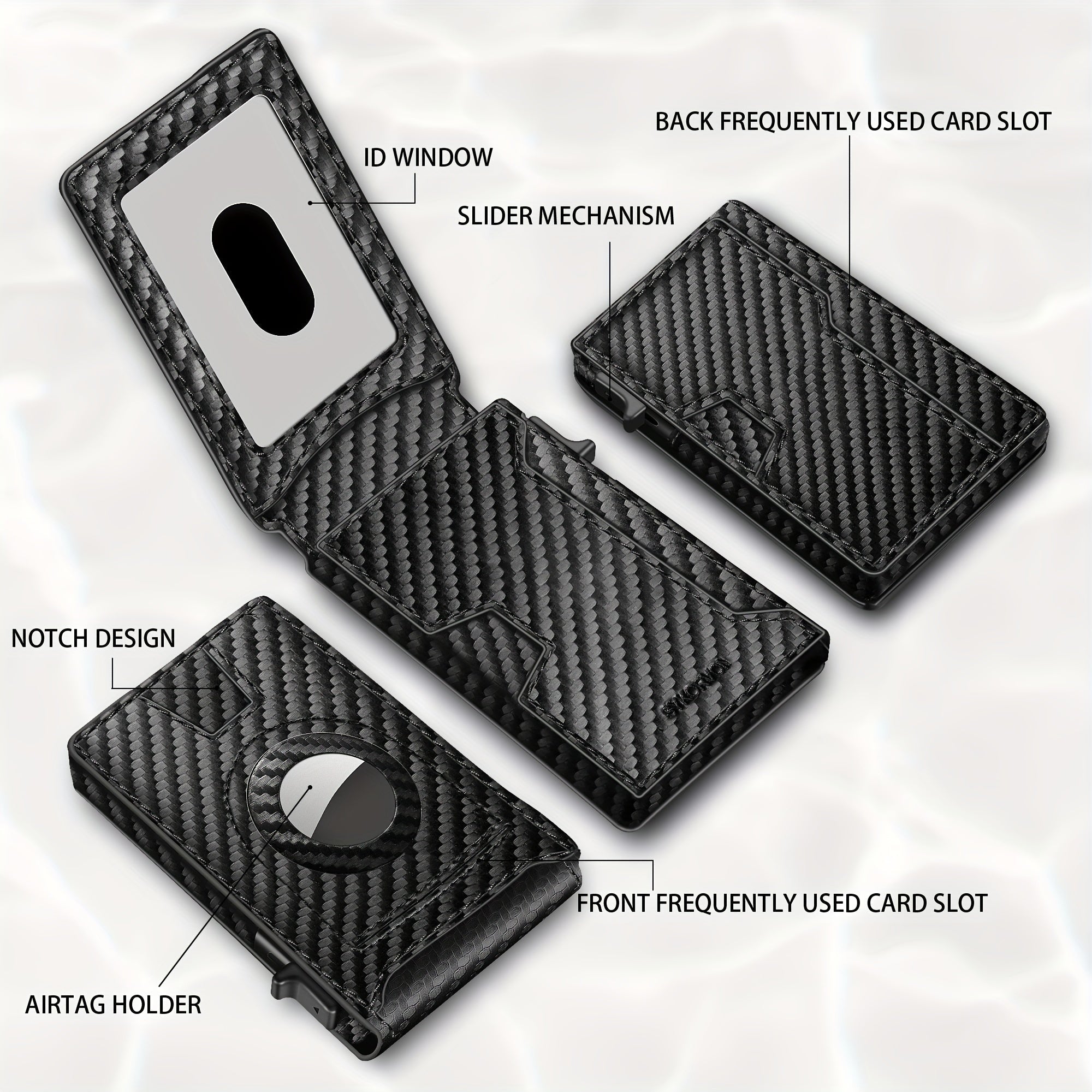 Men's Carbon Fiber RFID Wallet | Aluminum Pop - Up Card Slot & AirTag Holder | Minimalist Bi - Fold - Hippopotamus Barn