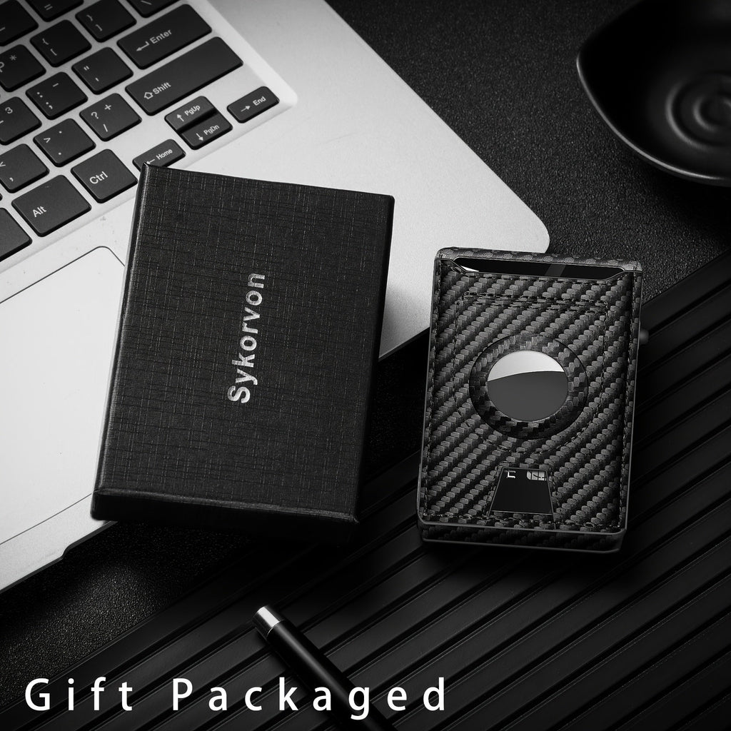 Men's Carbon Fiber RFID Wallet | Aluminum Pop - Up Card Slot & AirTag Holder | Minimalist Bi - Fold - Hippopotamus Barn