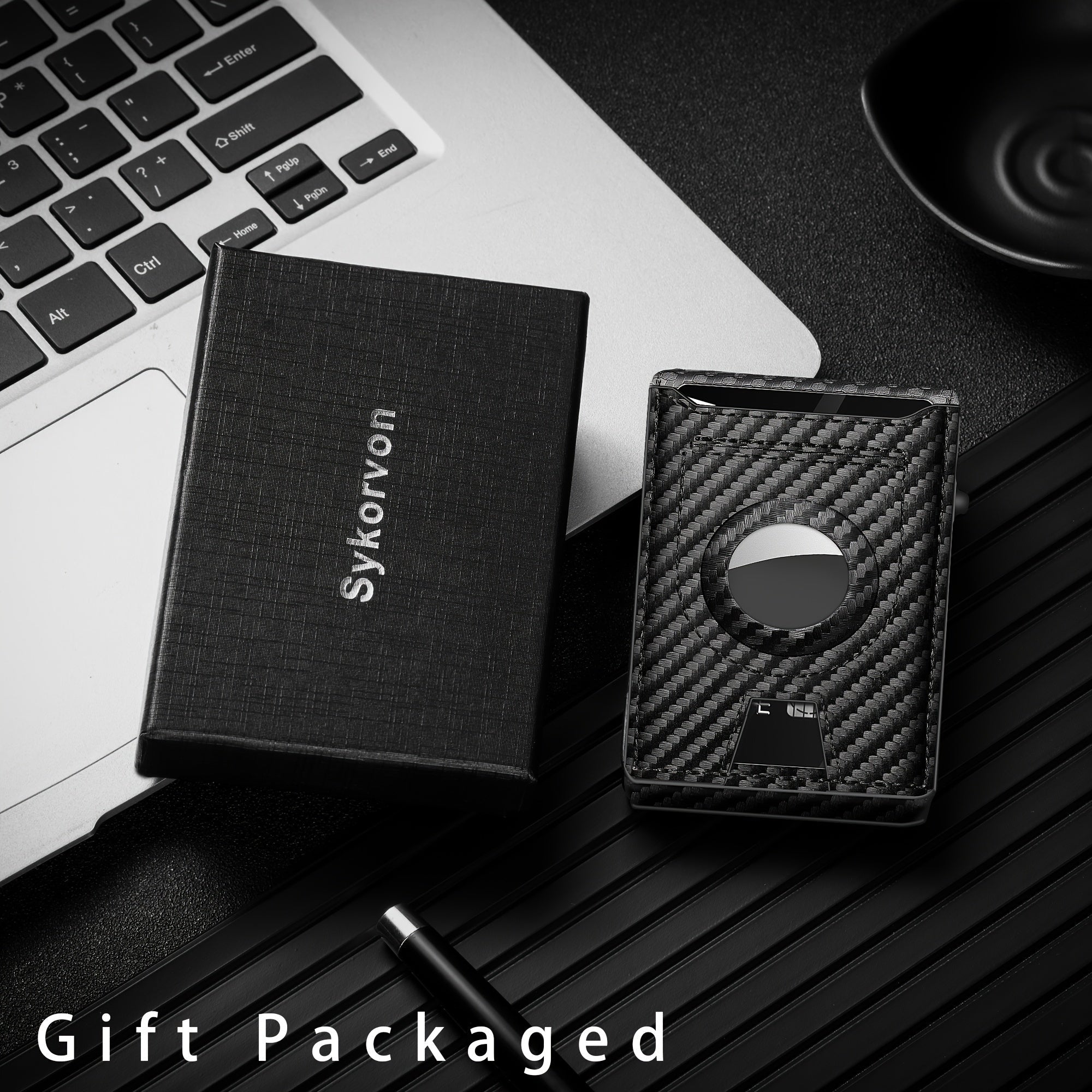 Men's Carbon Fiber RFID Wallet | Aluminum Pop - Up Card Slot & AirTag Holder | Minimalist Bi - Fold - Hippopotamus Barn